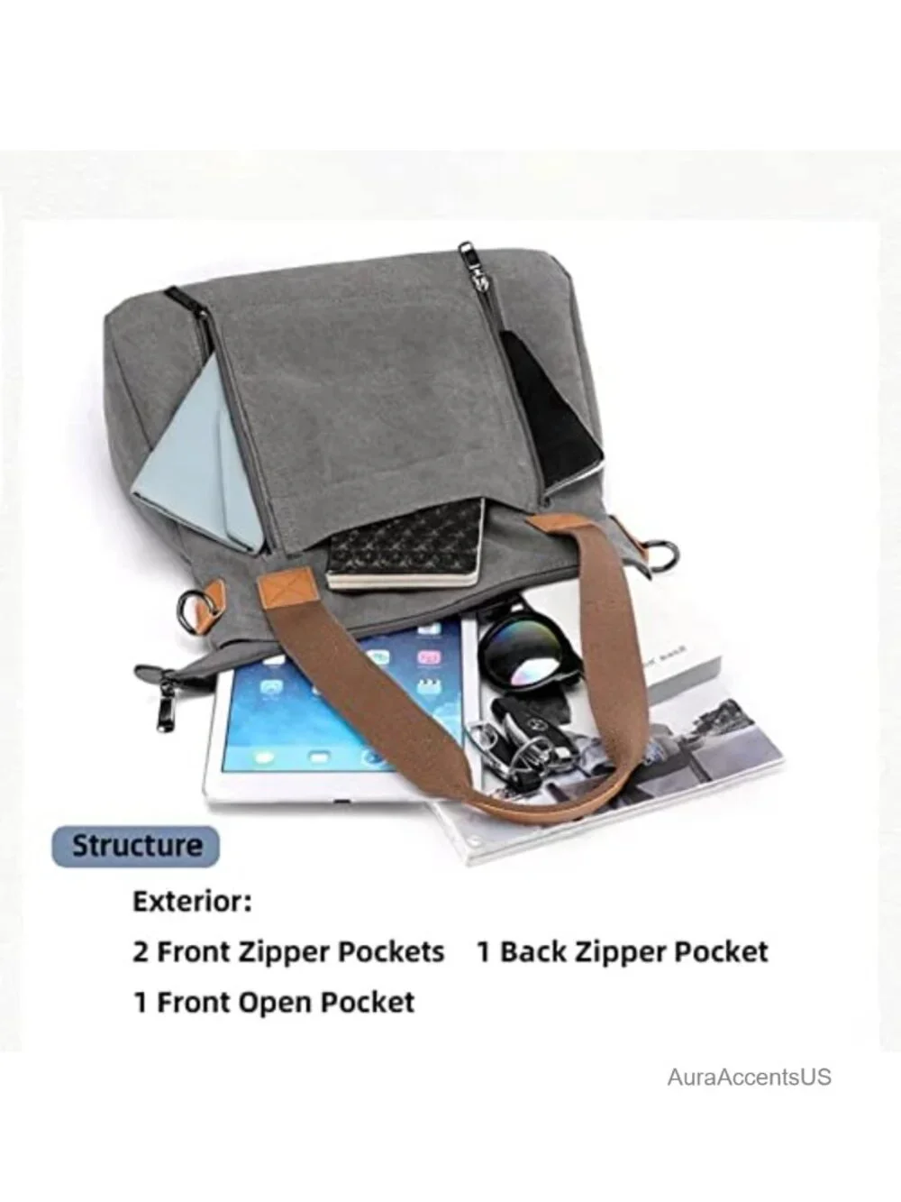 Large Canvas Hobo Crossbody Bag with Multiple Pockets